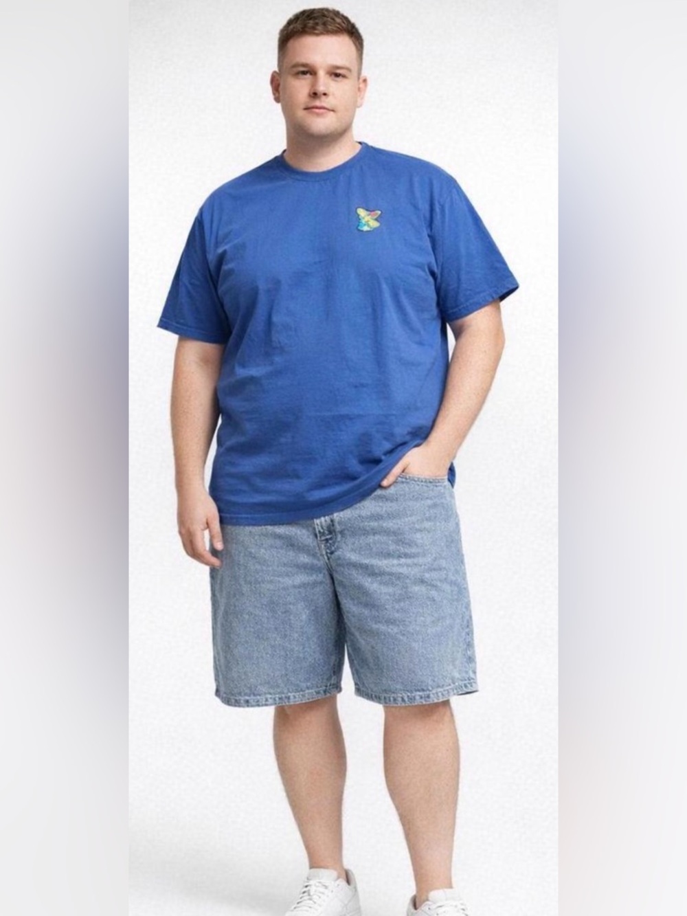 Navy Short Sleeve Tee with Small Multicolor Butterfly Logo runs small for a 4xl